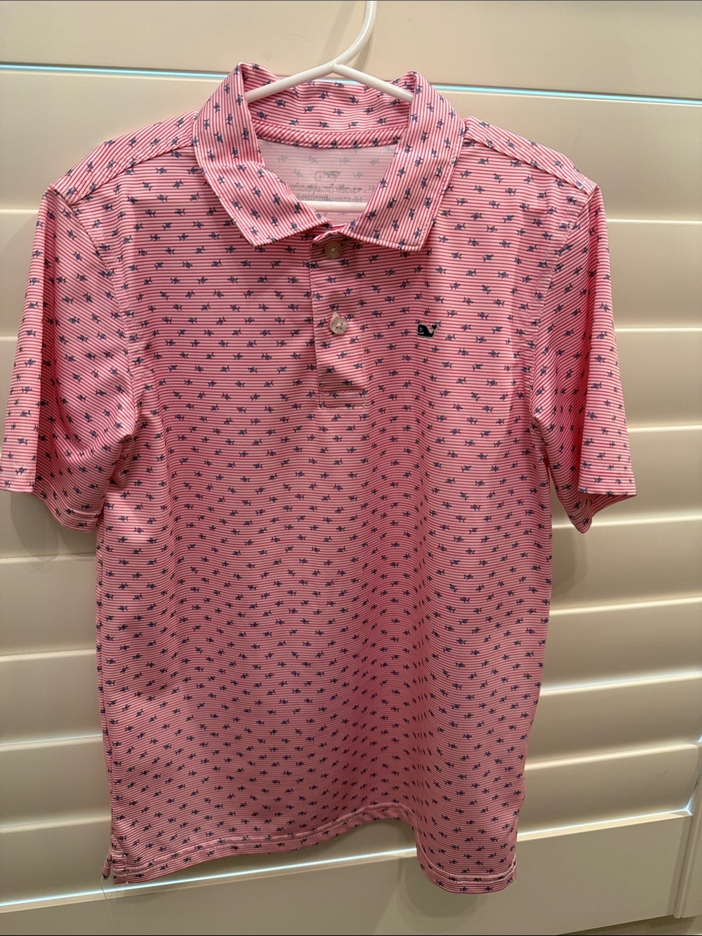Vineyard Vines Pink Polo with Navy Whale Microprint